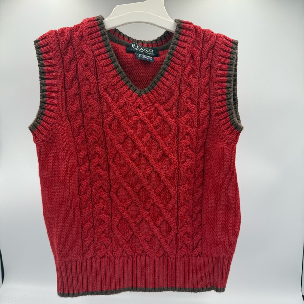 E-Land American Classic red cable-knit 100%‎ cotton sweater Christmas Holiday 4